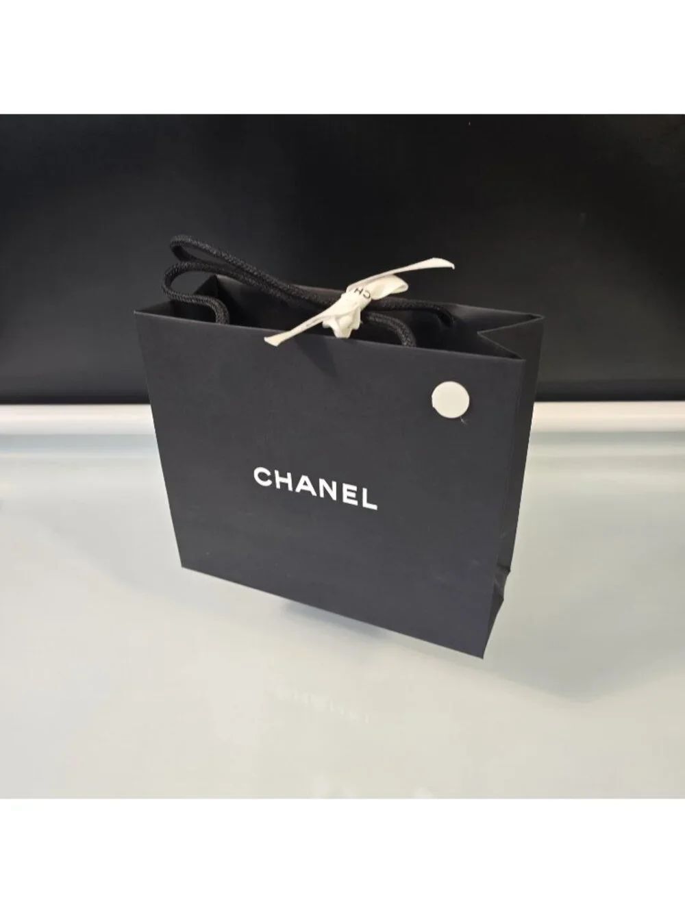 CHANEL Classic Black Paper Gift Shopping Bag Rope Handles Ribbon 8.5" x 7.5"